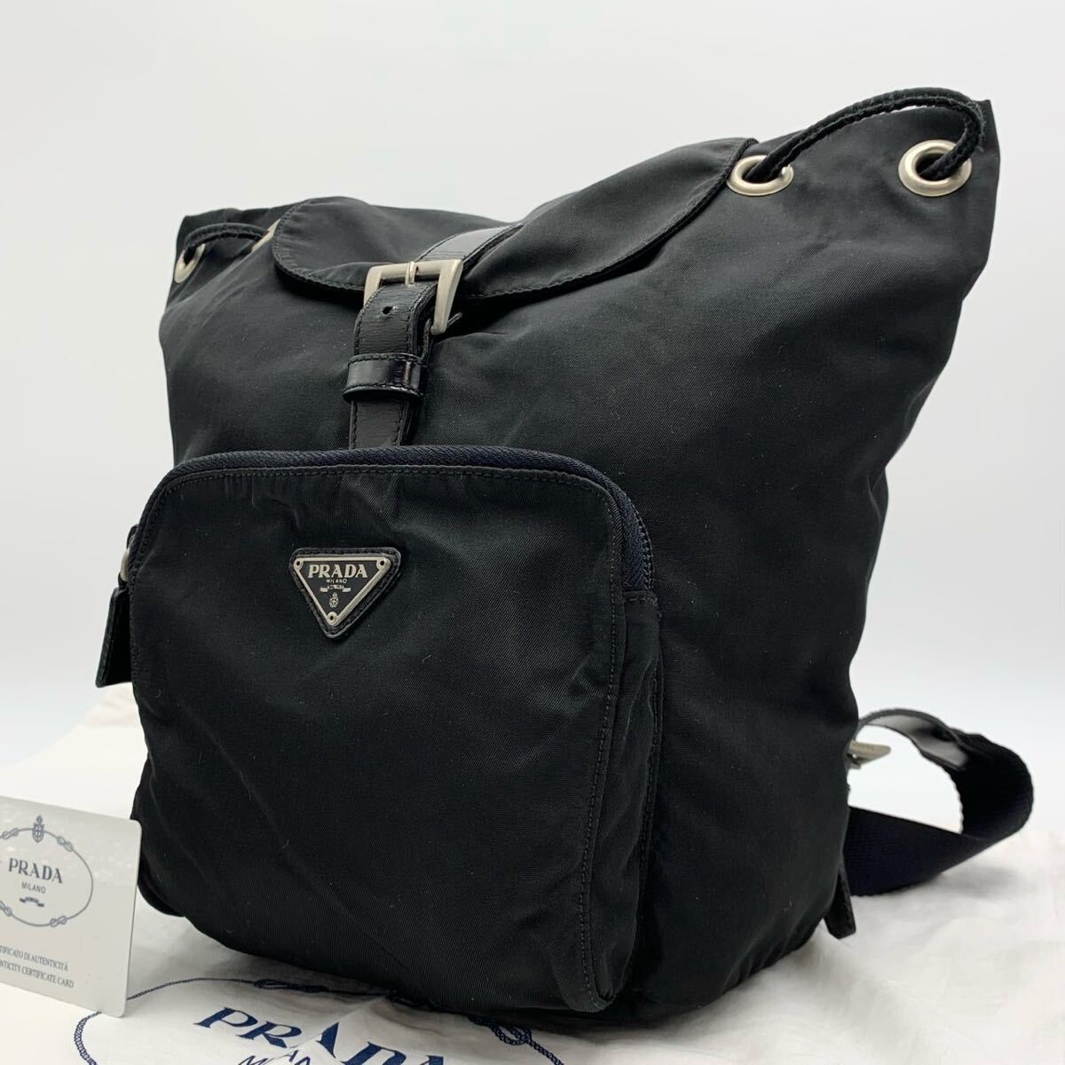 PRADA プラダ ナイロン ミニリュック 白タグ ブラック 三角ロゴ拍卖