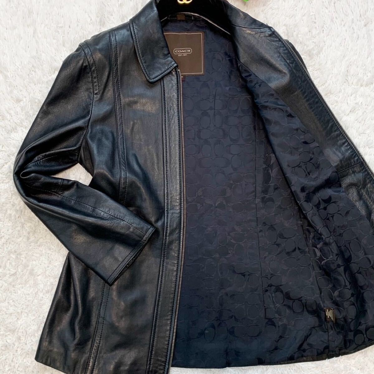 上美品!Mサイズ/本革 コーチ COACH本革 ジャケット シグネチャー ブラック 黒 メンズ拍卖