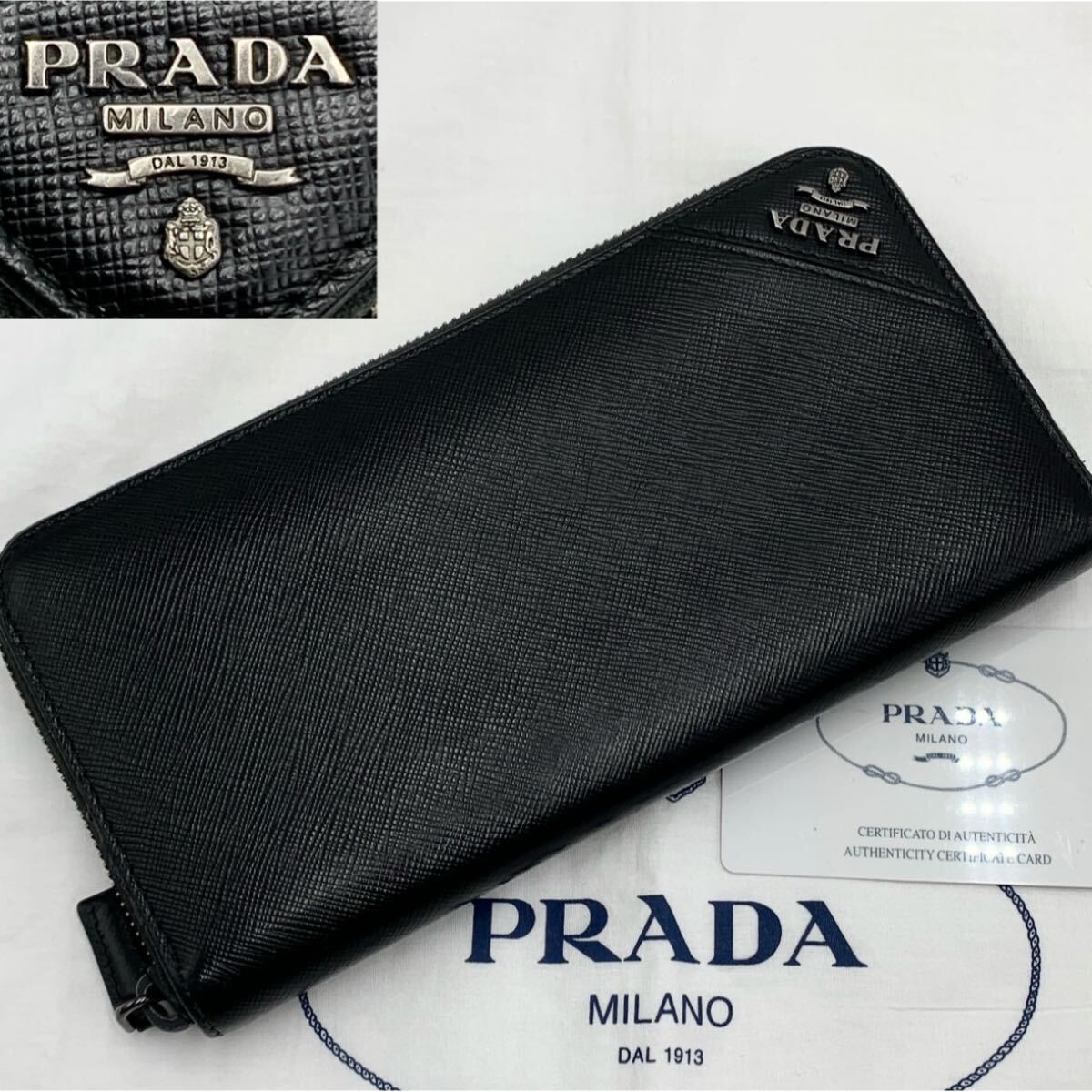 美品 プラダ PRADA メンズ 財布 SAFFIANO METALラウンドジップ 黒 ブラック拍卖