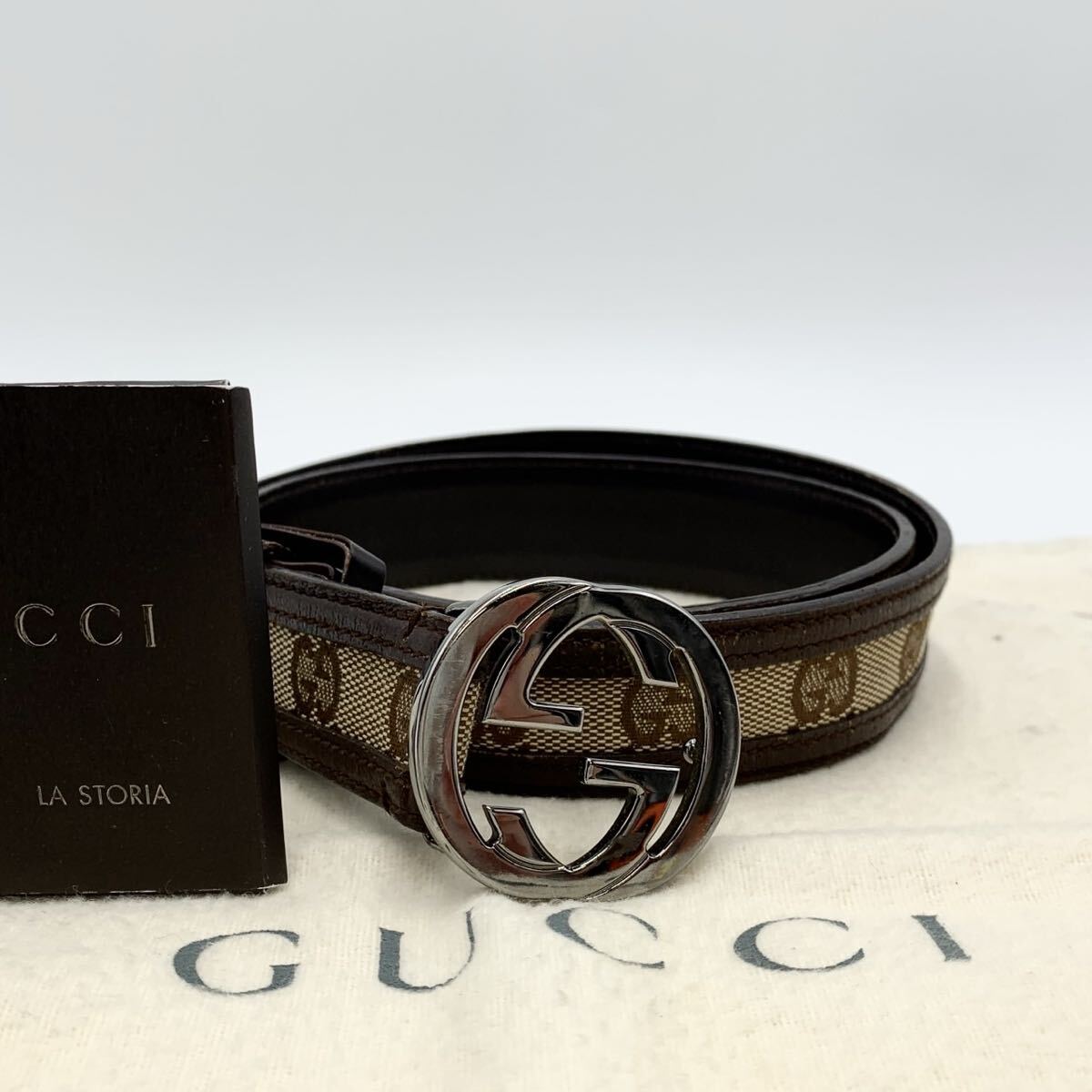美品 GUCCI グッチ ベルト BELT インターロッキング GGキャンバス拍卖