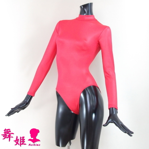 (021X4L-T21) 長袖ハイネックレオタード (艶光沢レッド)拍卖