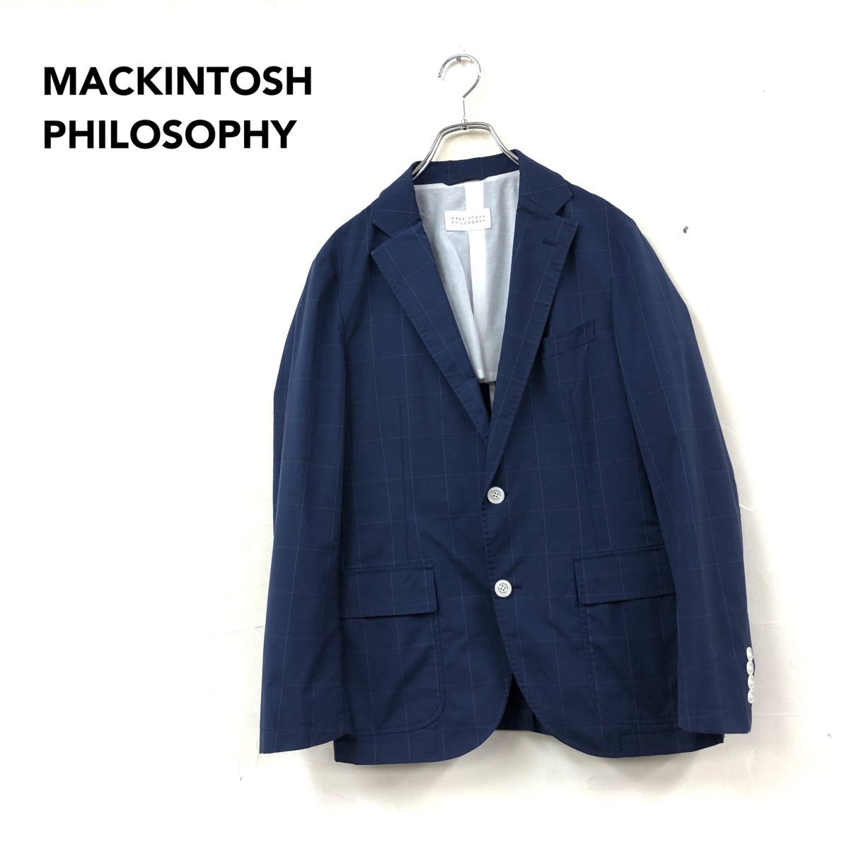 2O3058-N◆ MACKINTOSH PHILOSOPHY マッキントッシュフィロソフィー テーラードジャケット シングル 背抜き◆size38 ネイビー 格子柄 ポリ拍卖