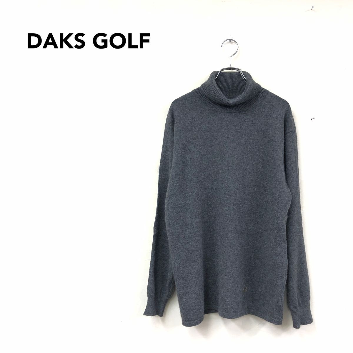 2N1869-K◆日本製 DAKS GOLF ダックスゴルフ タートルネック長袖ニットトップス◆sizeM グレー カシミヤ100% 薄手 肌触り柔らかく暖か拍卖