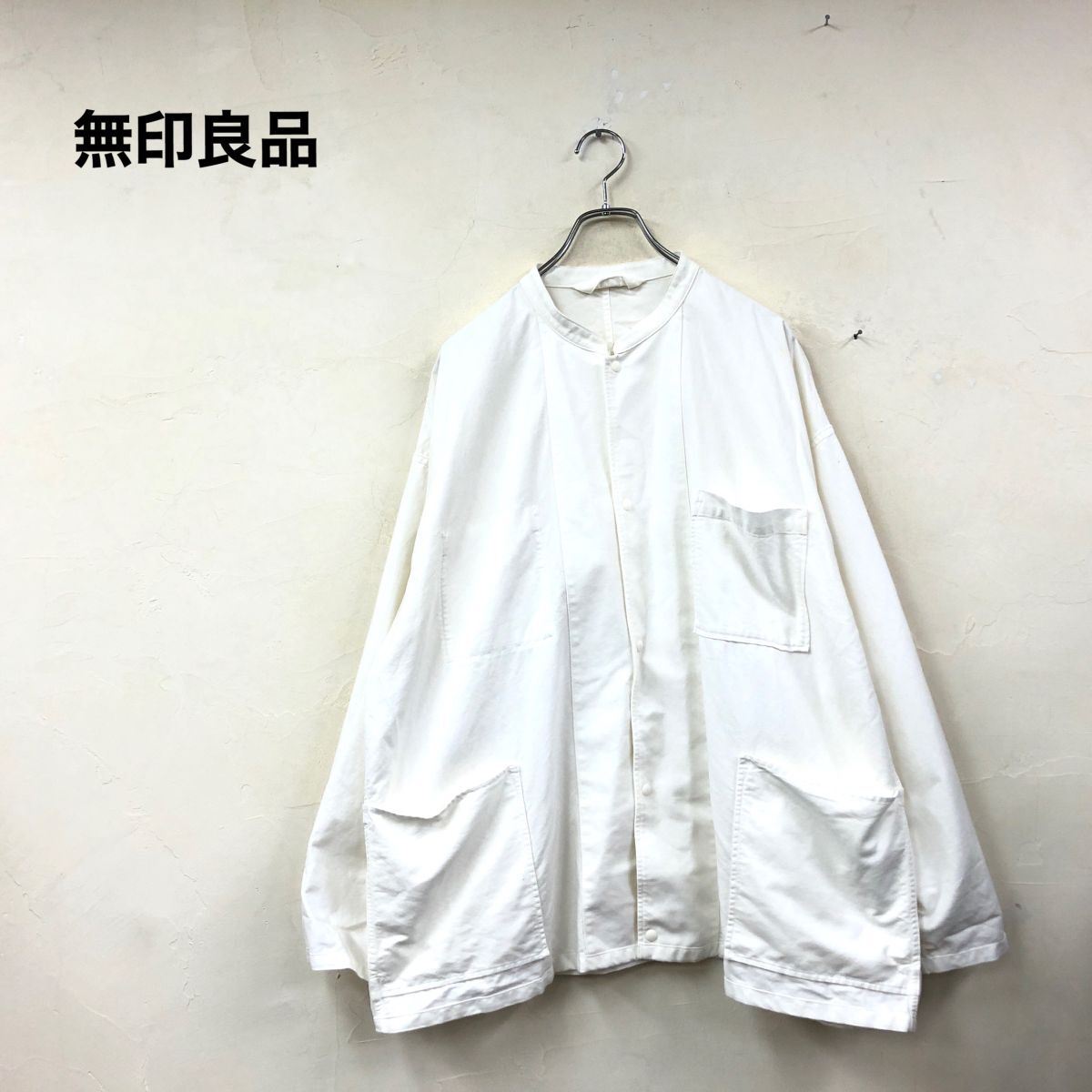 2N2298-N◆ MUJILABO ムジラボ 無印良品 シャツジャケット スナップボタン ゆったり ◆ sizeL-XL ホワイト コットン拍卖