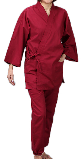 41112-5-b195 えんじ 3L 作務衣上下セット 匠/TAKUMI 男女兼用 綿100% さむえ 薄手仕上げ パジャマ ルームウェア 作業着 ユニフォーム拍卖