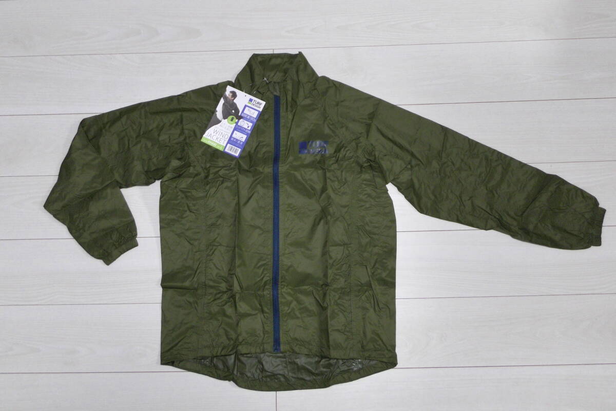 新品 送料無料 ターフデザイン メンズ ウィンドジャケット ゴルフウェア カーキ L 超軽量 コンパクト収納 TURF DESIG 雨具 カッパ拍卖