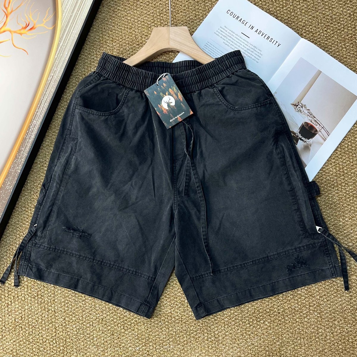ショートパンツ カナダ製造 定番 コットン100% ソフト 通気 デニム 無地 ヴィンテージ ダメージ加工 短パン ストリート 夏用 メンズ SIZE:L拍卖