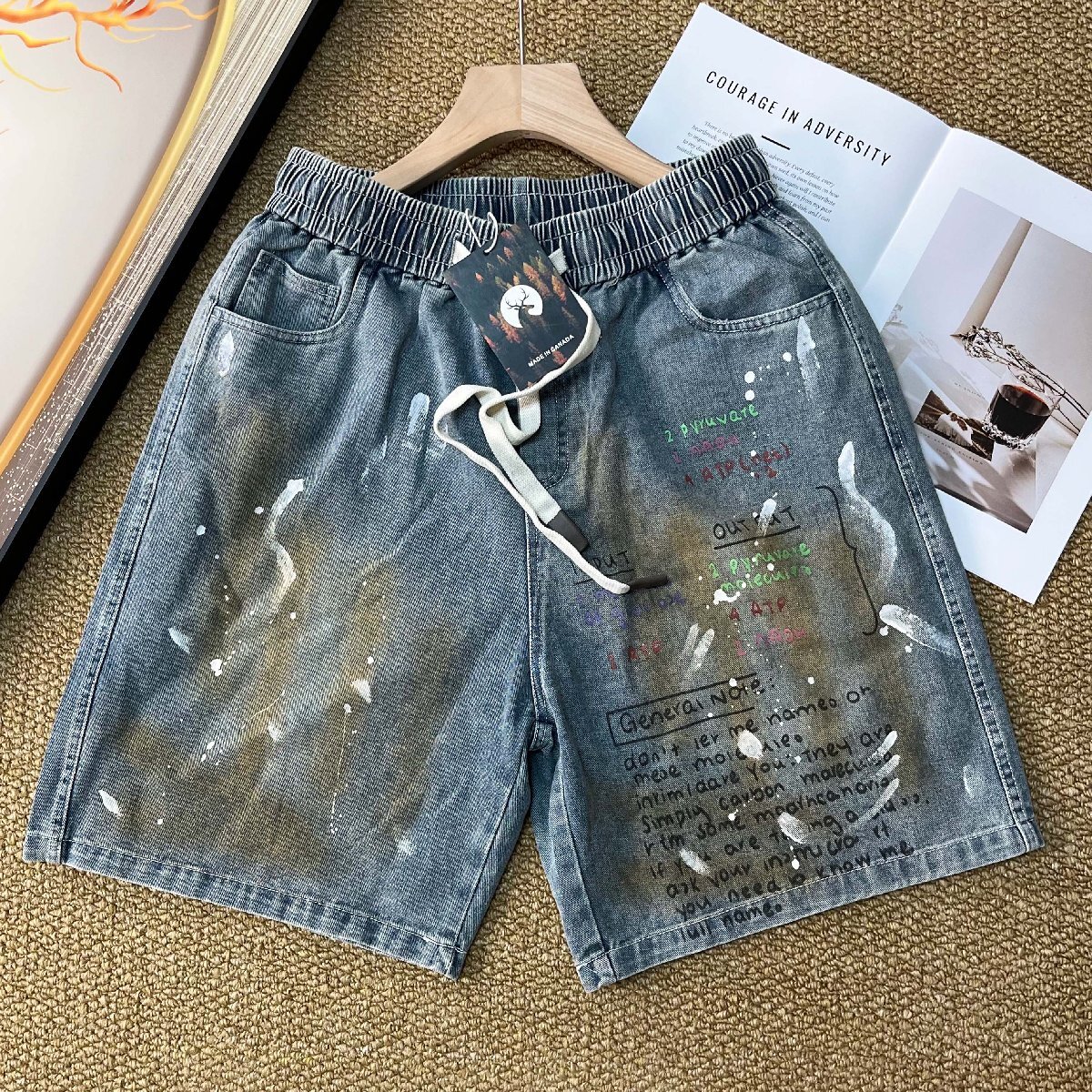 ショートパンツ カナダ製造 コットン混 快適 柔らか 英字柄 アメカジ ビンテージ感 個性 デニムパンツ 短パン ボトムス 街着 夏 SIZE:L拍卖