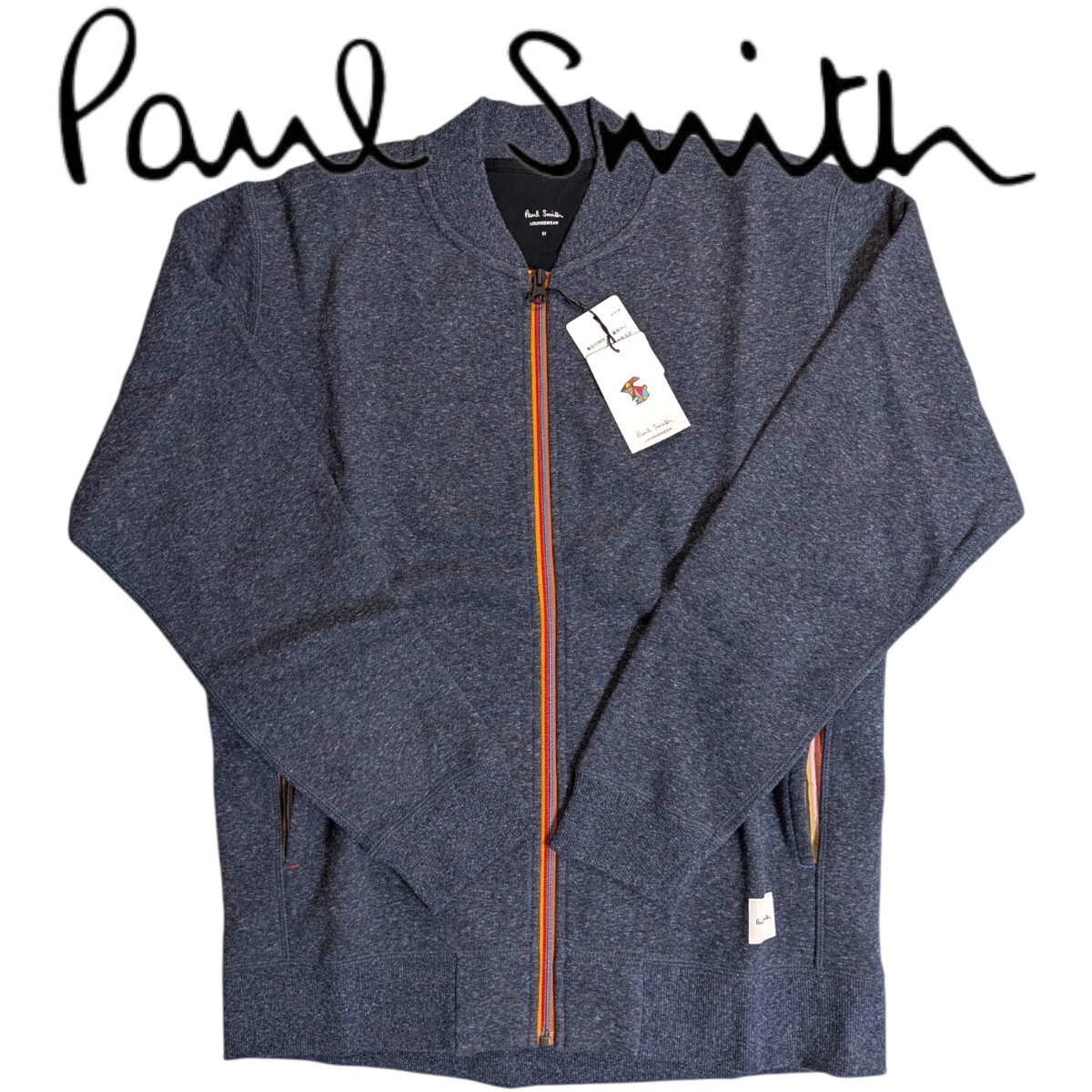 新品 ポールスミス Paul Smith 裏起毛 ジップアップ M マルチストライプ スウェット 黒 ダークネイビー メンズ 男性 紳士 秋 冬拍卖