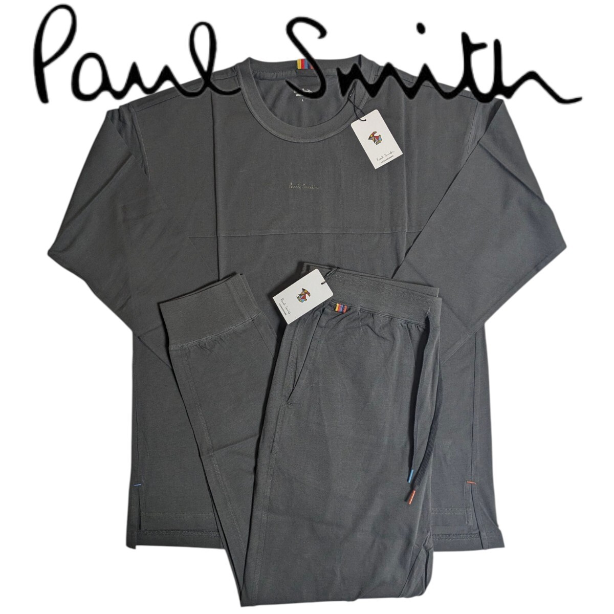 新品 Paul Smith ポールスミス 上下セット 長袖Tシャツ ロングパンツ L カットソー チャコール ストライプ メンズ 男性 秋 冬拍卖