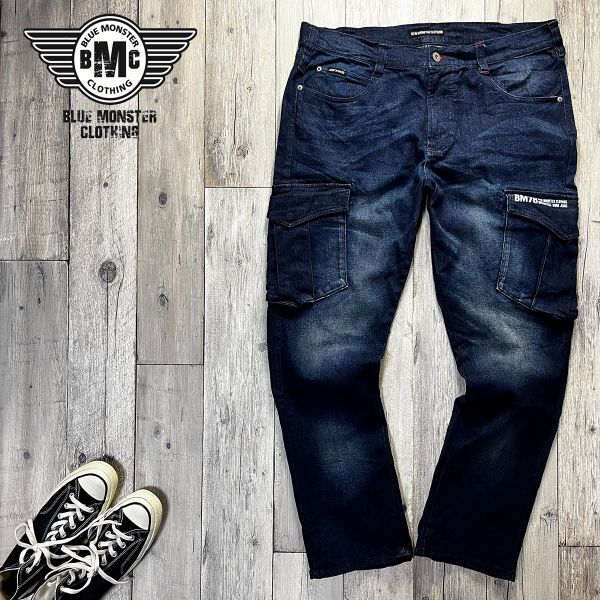 ☆BLUE MONSTER CLOTHING ブルーモンスタークロージング☆MWB BM78 ストレッチカーゴデニムパンツ size(3L) S2693拍卖
