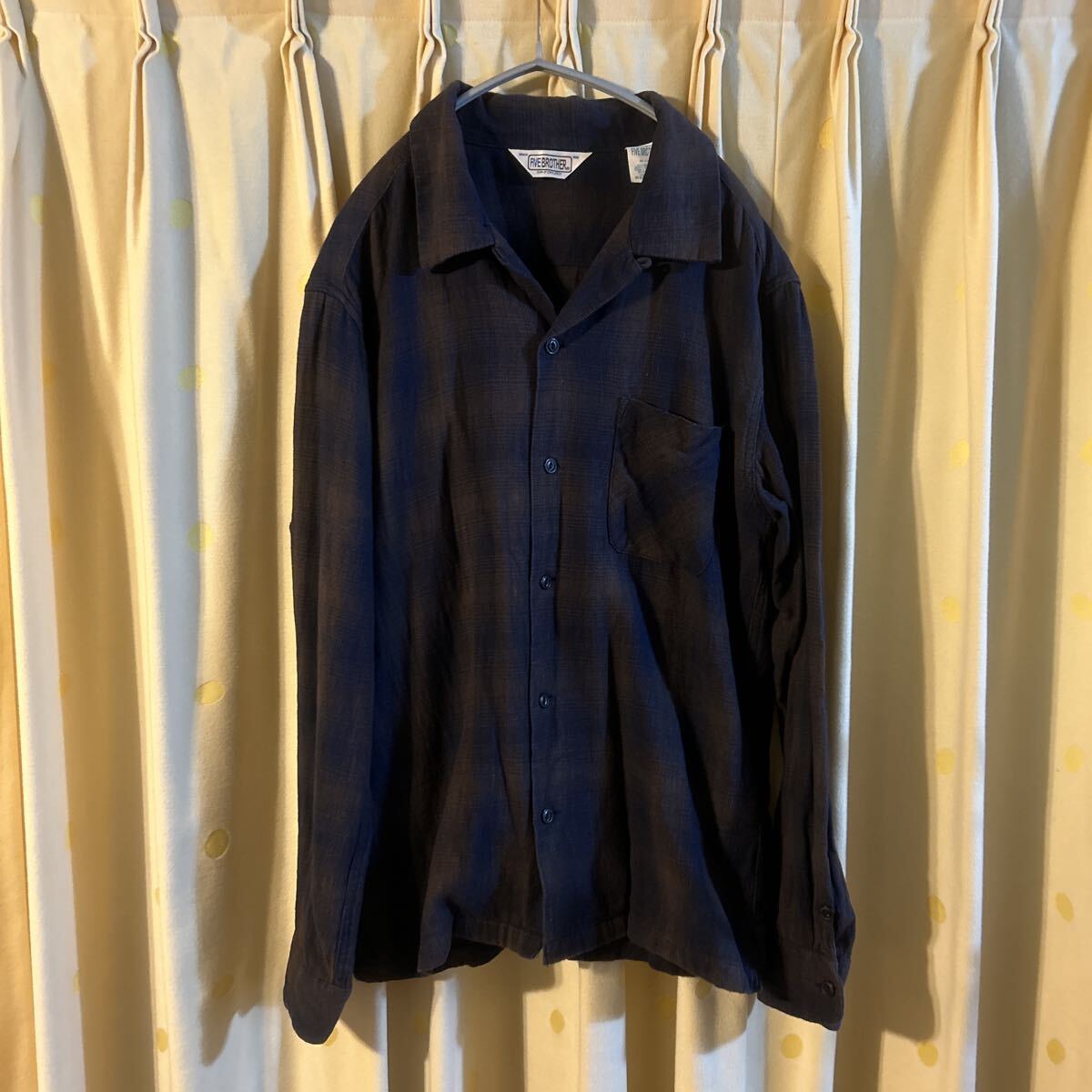 FIVE BROTHER 開襟 オンブレチェックシャツ サイズL ブラック×ブラウン 状態良し拍卖
