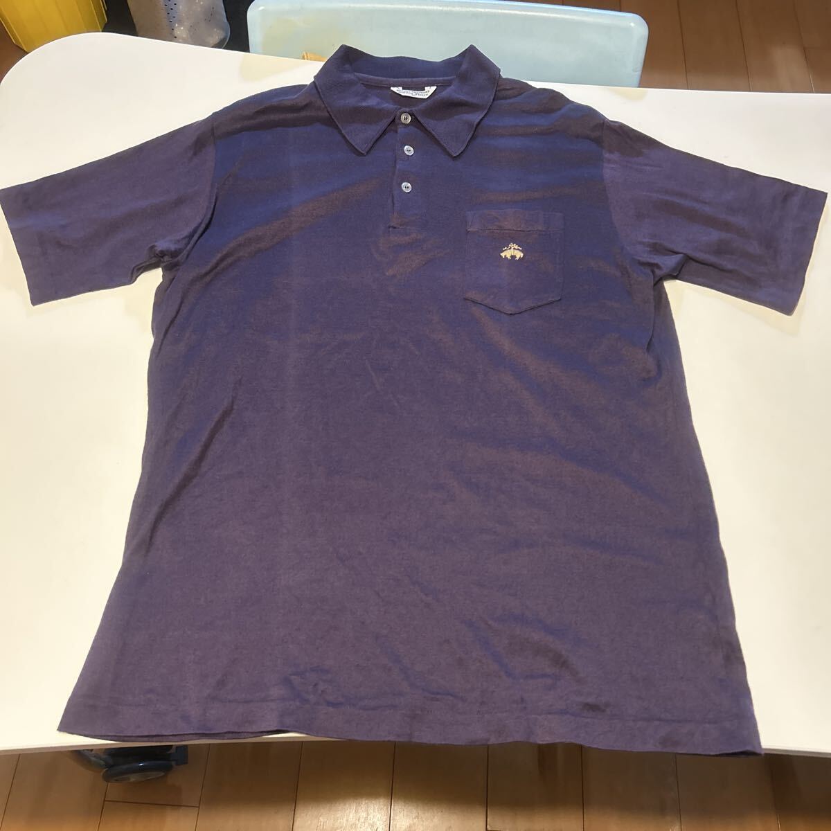 90S BROOK BROTHERS 半袖ポロシャツ シングルステッチ サイズXL 艶あり 紫っぽいネイビー 状態良し拍卖
