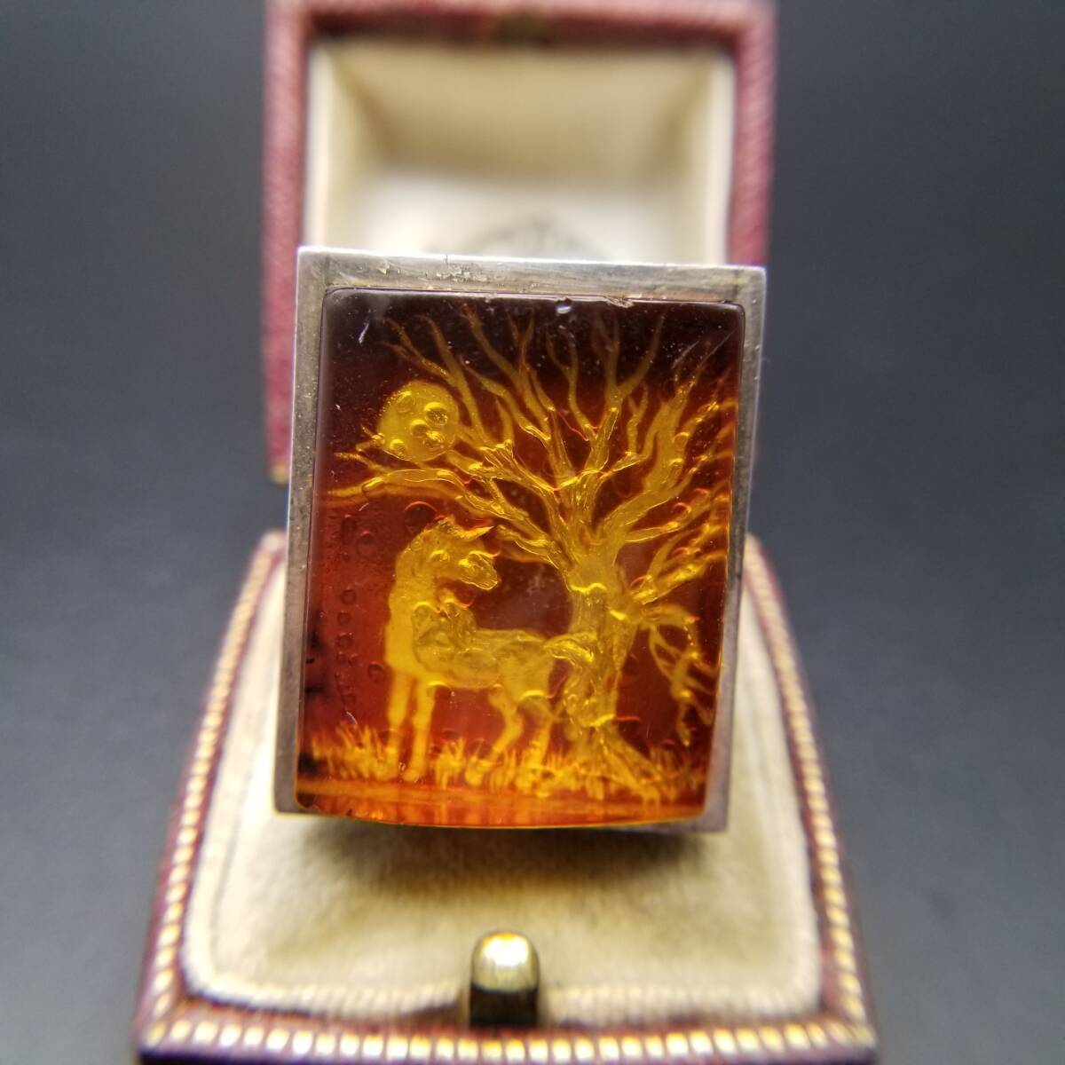 木陰にたたずむ馬 満月 ビッグシルエット 925 シルバー ヴィンテージ リング 絵のような指輪 銀 ステートメントジュエリー I.W刻印 Y17-D拍卖