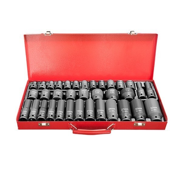 インパクトソケットセット アダプター 12.7 1/2 サイズ ディープ ロング ショート 種類 四角 インパクトレンチ エアー 電動工具 35個拍卖