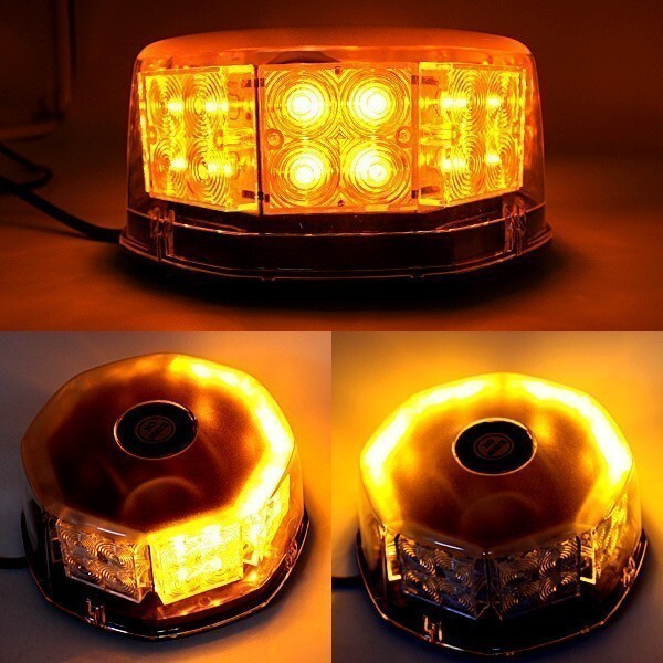 LED 回転灯 黄 アンバー 12V 24V 32LED 丸型 ビーコン パトランプ フラッシュライト 作業灯 警告灯 除雪作業灯 ストロボ ワーニング拍卖
