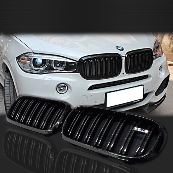 BMW X5 f15 X6 f16 ロゴ付き キドニーグリル 艶有り フロント グロスブラック ダブルフィン 2014年~ 左右セット拍卖