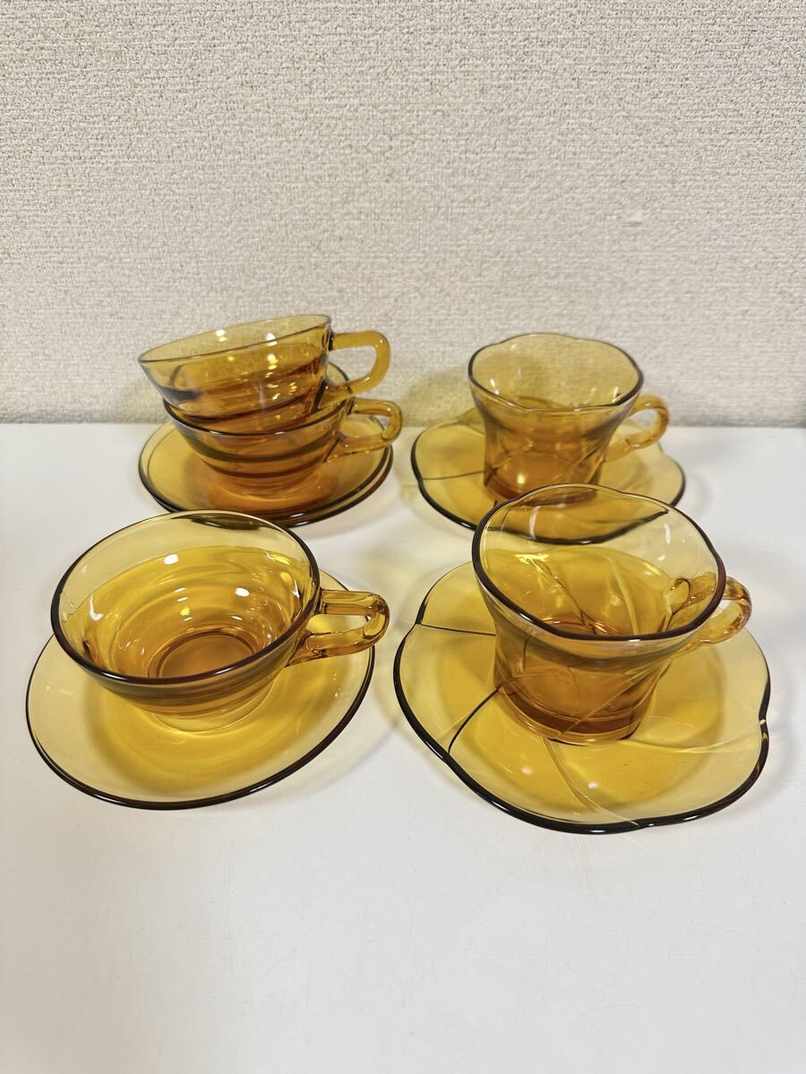 アデリア アンバーガラス カップ ソーサー 琥珀色 ADELEX 昭和レトロ ヴィンテージ ガラス レトロ拍卖