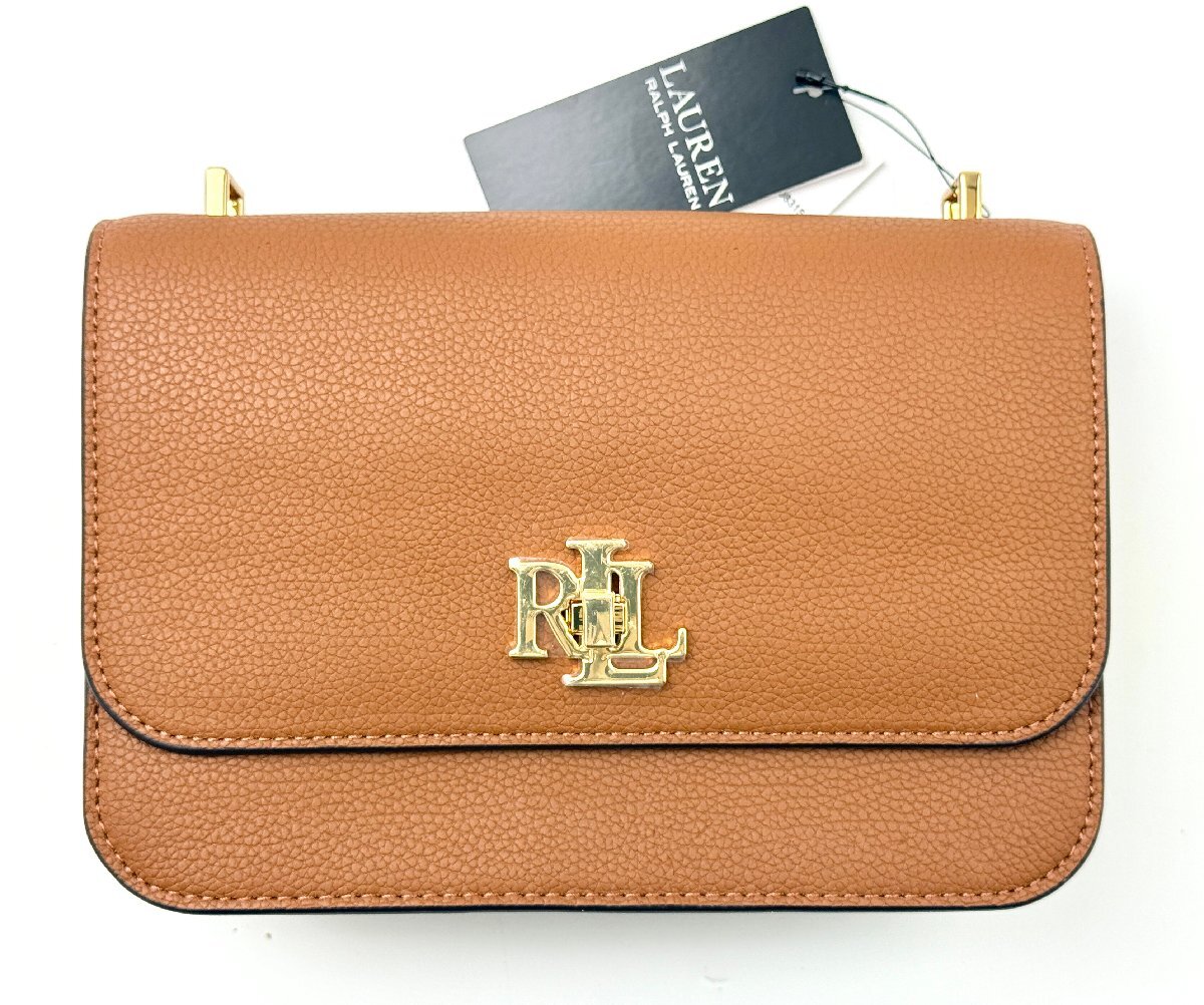 A) RALPH LAUREN ラルフローレン ワンショルダーバッグ ショルダーバッグ ブラウン系 未使用品 フラップ開閉式 タグ付き アウトレット拍卖
