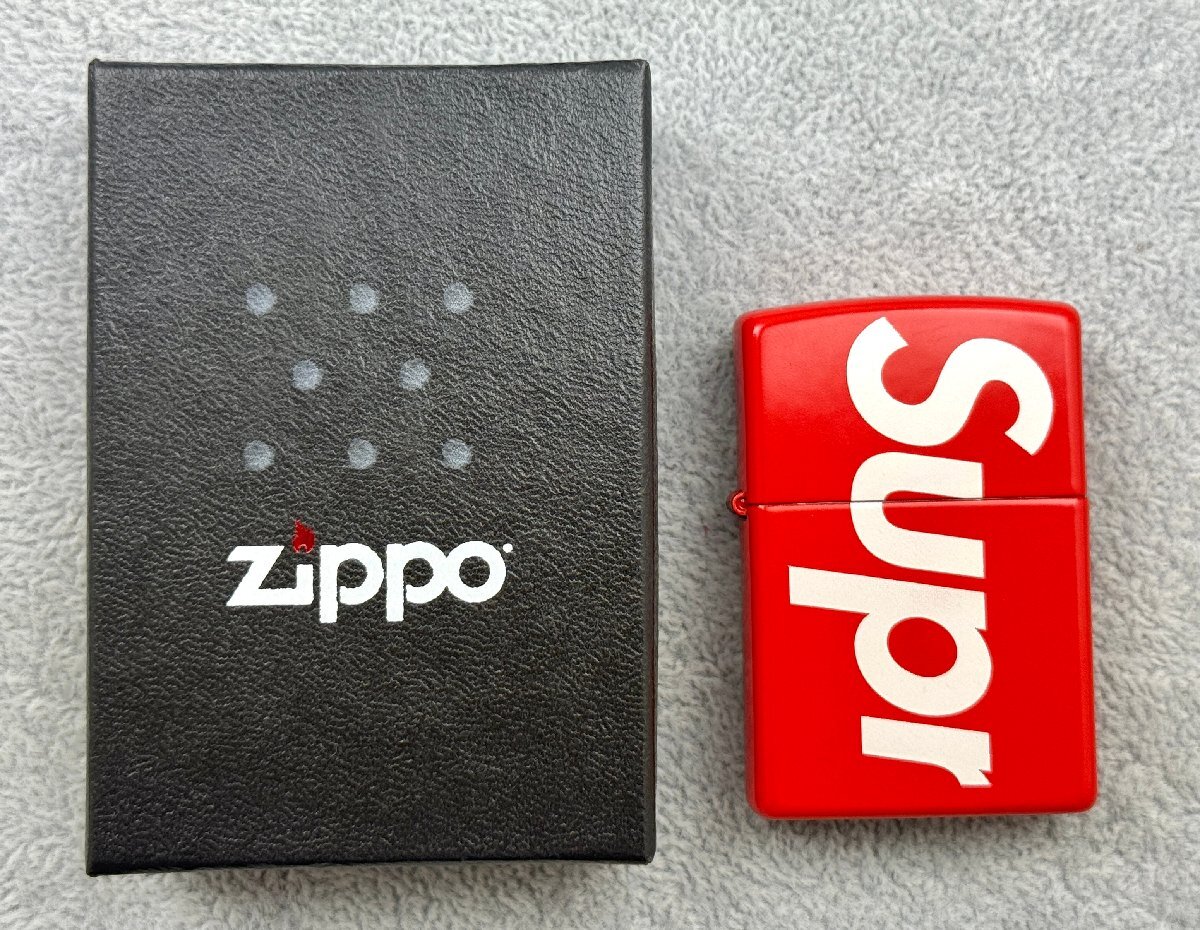 A)1円スタート Zippo ジッポー Supreme Logo シュプリーム ジッポ ライター レッド 箱付き 未使用拍卖