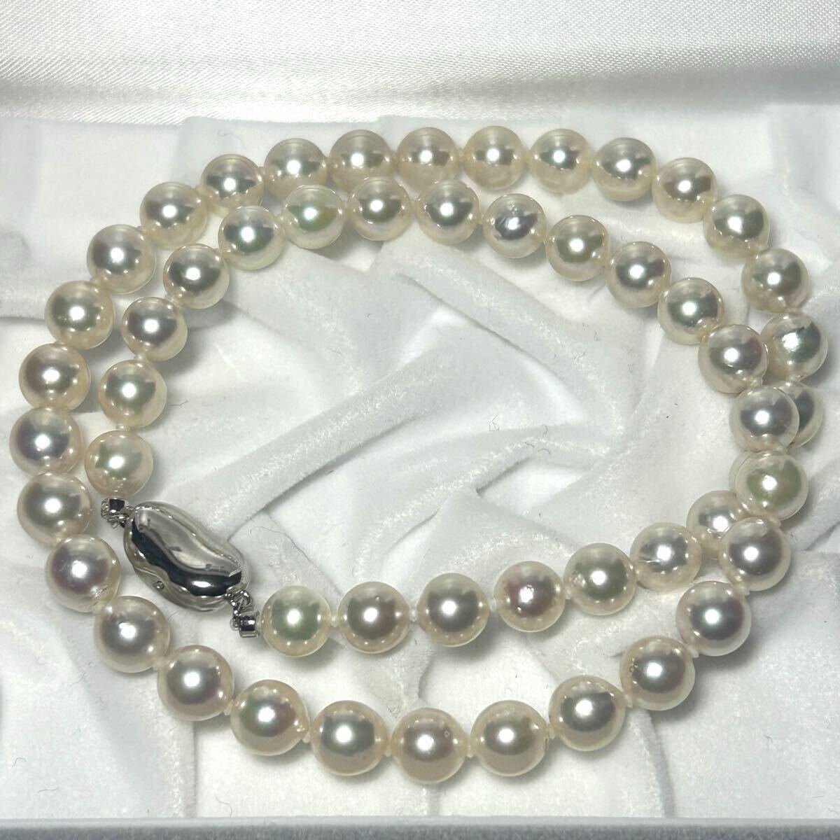 1円~ 約8.0-8.5mm アコヤ真珠 あこや パール ネックレス テリ良 セミラウンド SV シルバー クラスプ ジュエリー Pearl necklace 本真珠 拍卖