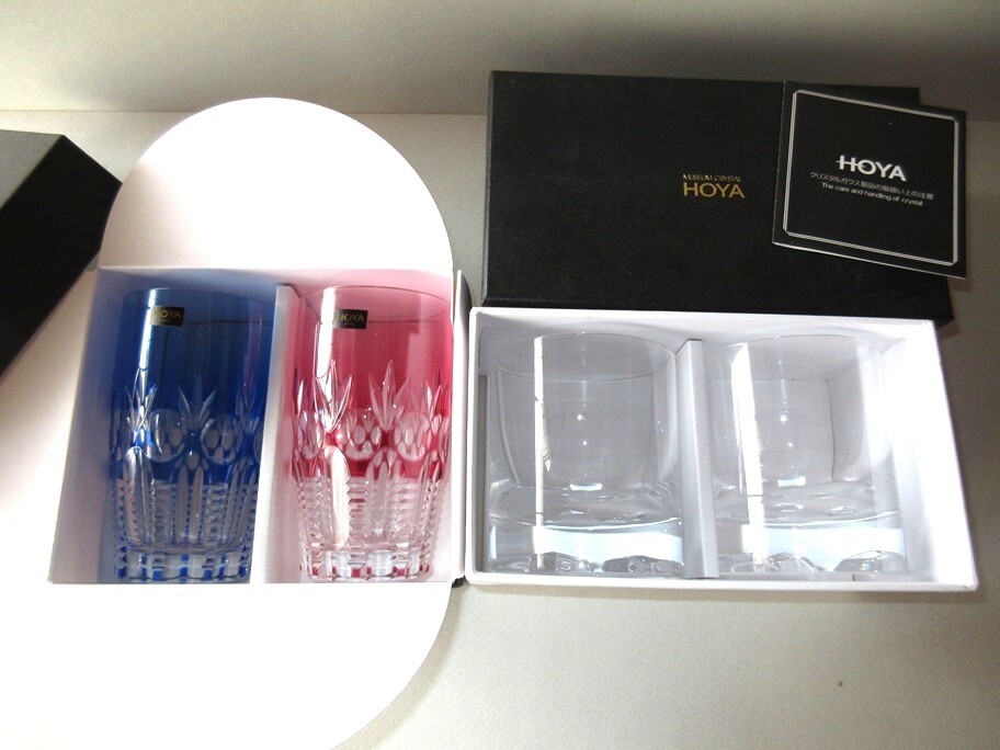 ★★HOYAクリスタル 色被せ切子/タンブラー&クリア/ロックグラス ペア・セット まとめ売り★★拍卖
