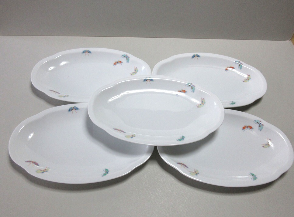 ◆◆深川製磁 蝶 楕円・多用皿揃5枚 生産終了品◆◆拍卖