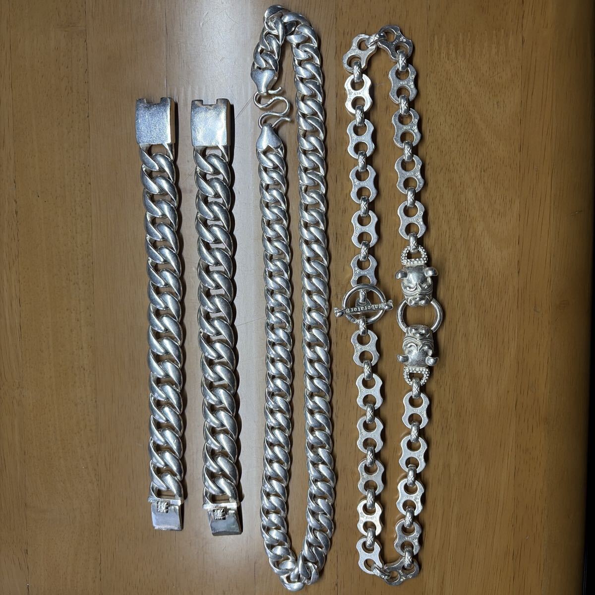 シルバー925刻印あり アクセサリー ブレスレット ヴィンテージ シルバー 極太 喜平チェーン ネックレス セット シルバーカラー拍卖