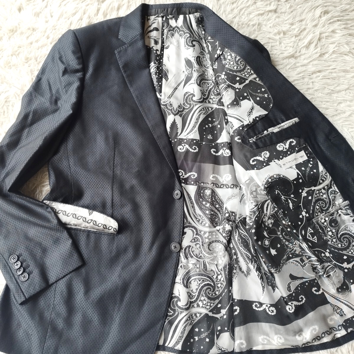 【美品 表裏総柄 XXL】 ETRO エトロ テーラードジャケット 総ペイズリー ロゴ ダイヤモンド 上質光沢◎ ブラック 54 イタリア製 入手困難拍卖