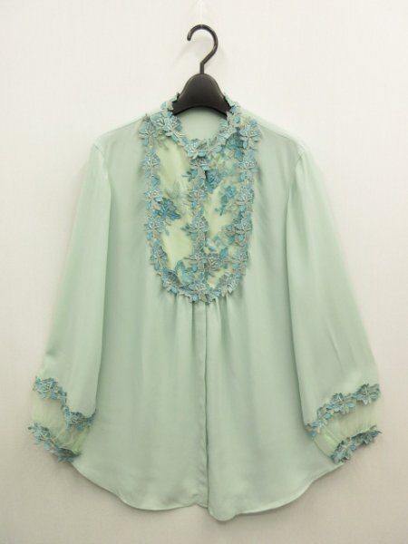 クリスセリーン CHRISCELIN★洗える フラワーレース付 長袖 ブラウス シャツ サイズ38拍卖