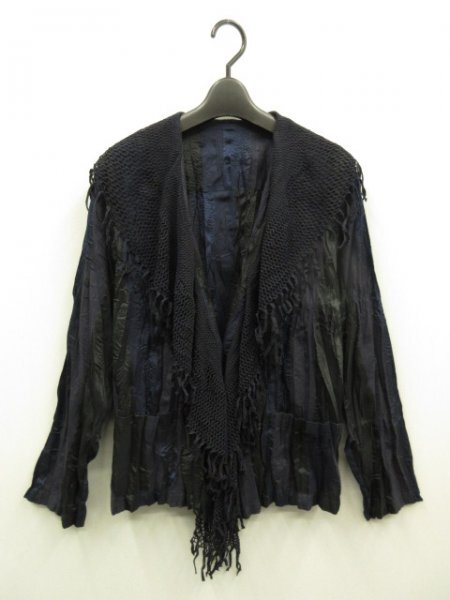 イッセイミヤケ ISSEY MIYAKE★洗える フリンジ ストライプ プリーツシワ加工 ジャケット サイズ3★IM31FD113拍卖