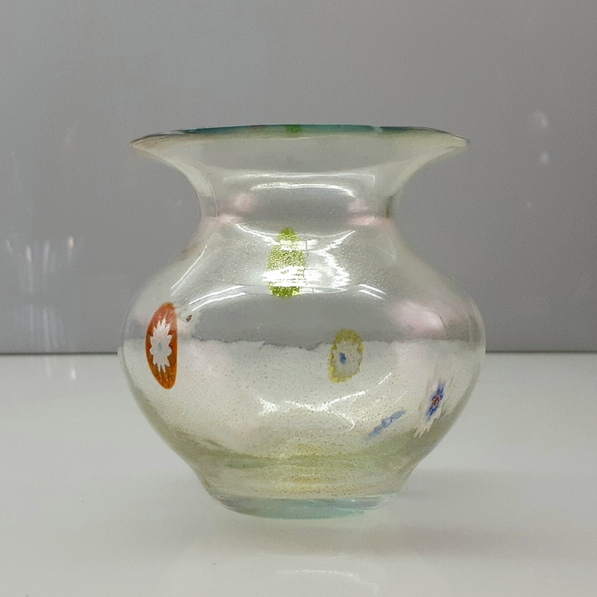 【MURANO】ITALY★ムラノ 金彩 ポイント ミルフィオリ 一輪挿し ★ヴェネチアン グラス ムラーノ ベネチアン ガラス拍卖