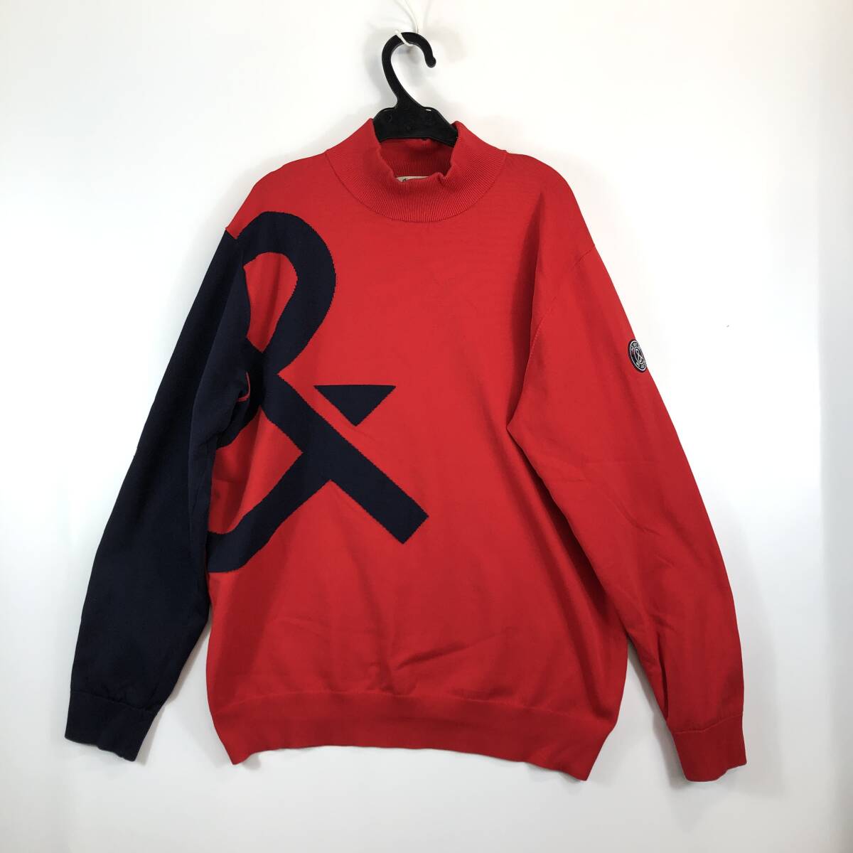 アンパスィ and per se ソリストヒート袖防風ハイネックセーター(メンズ) Lサイズ レッド ダークネイビー拍卖