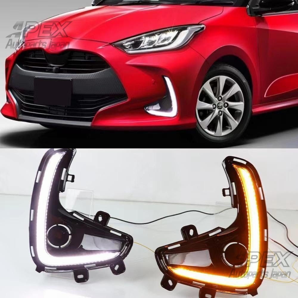 ライト レンズ 車 LED DRL ダイナミックターンシグナル フォグランプ コントローラー付 トヨタ ヤリス拍卖