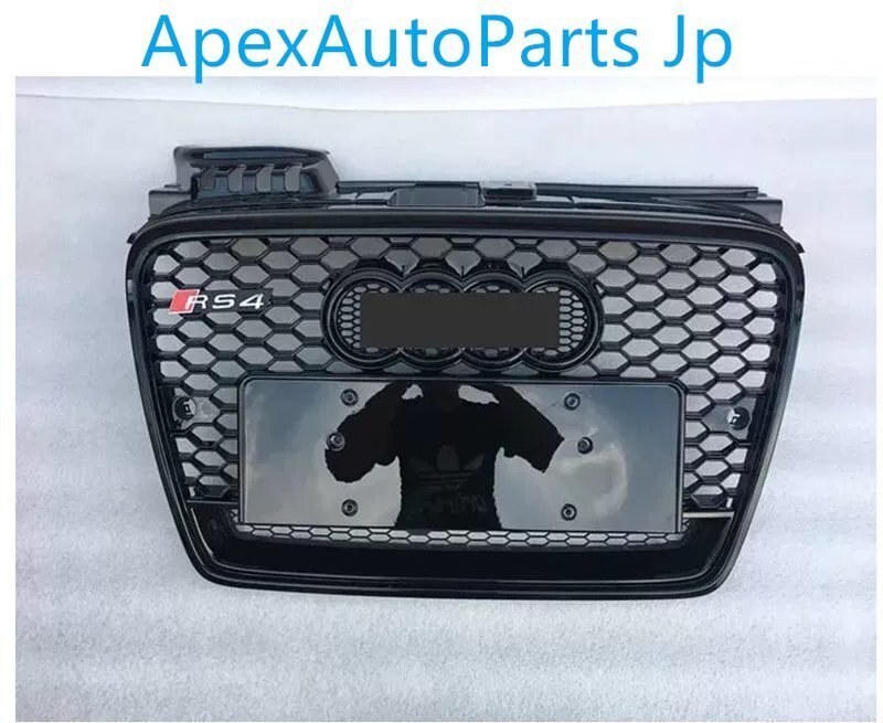 2006-2008 アウディA4 B7 RS4スタイルフロントグリル B7 S4仕様ハニカムメッシュバンパーネット エンブレム付き拍卖