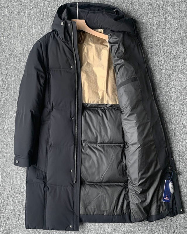 新品 DCKMANY ダウンコート ミドル丈 極暖 フード付き取り外し可能 防寒 防風 撥水 厚手 冬服 ダウンジャケット メンズ 濃紺 E547-L拍卖