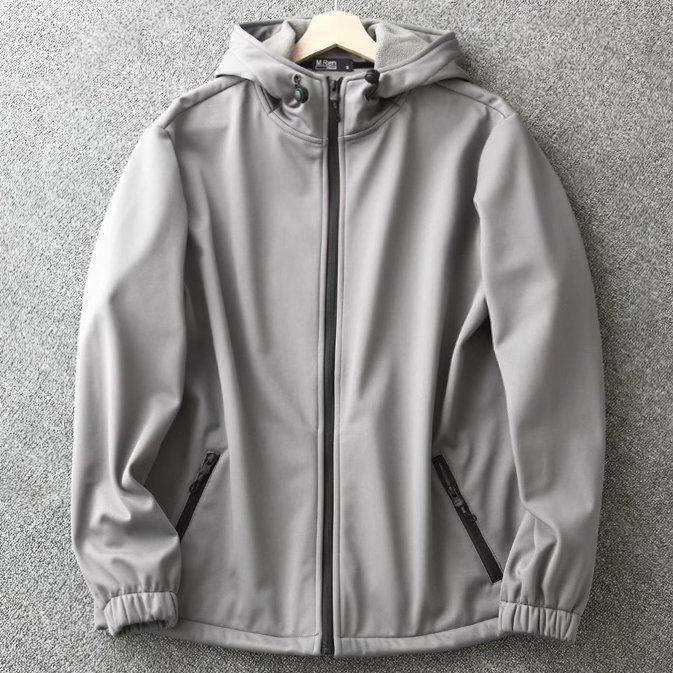 新品 マウンテンパーカー メンズ フード付き 防風 撥水 アウトドア 秋冬 裏起毛 ソフトシェル 厚手 ジップ ジャケット 灰 T7018-L拍卖