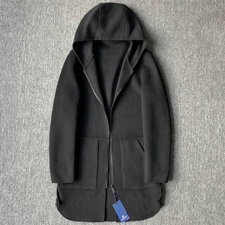 高品質 EU製 DCKMANY新品 フード付き ウールコート メンズ ウールジャケット 秋冬 男女兼用 ミドルコート アウター/ブラック B8338-M拍卖