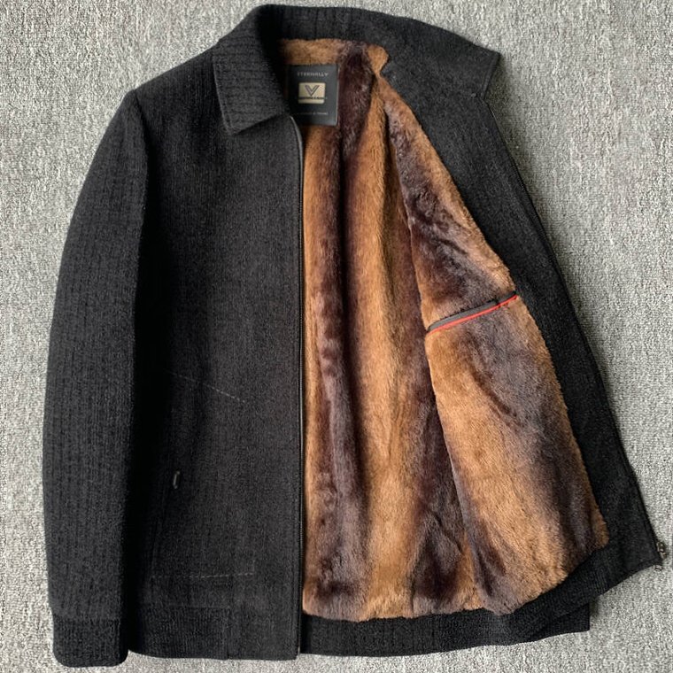 新品 DCKMANY ウール混 ニットジャケット フェイクミンク 秋冬 裏ボア 防寒 秋冬 極暖 ストレッチ メンズボアブルゾンアウター 黒 E553-L拍卖