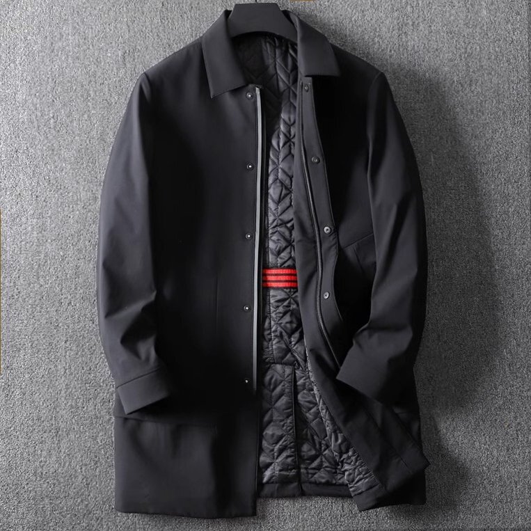 新品 国内未販売 キルティングコート メンズ 紳士 ミディアム丈 トレンチコート 防寒 秋冬 中綿ジャケット ファスナーポケット 黒 T8010-XL拍卖