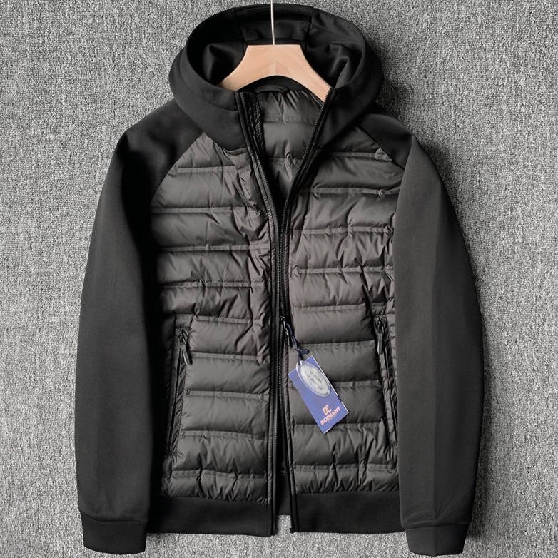 新品 DCKMANY ダウンジャケット ゴルフ フード付き 切り替えスリーブ 秋 冬 シームレスダウン 保温 メンズ ダウンアウター 黒 E541-L拍卖