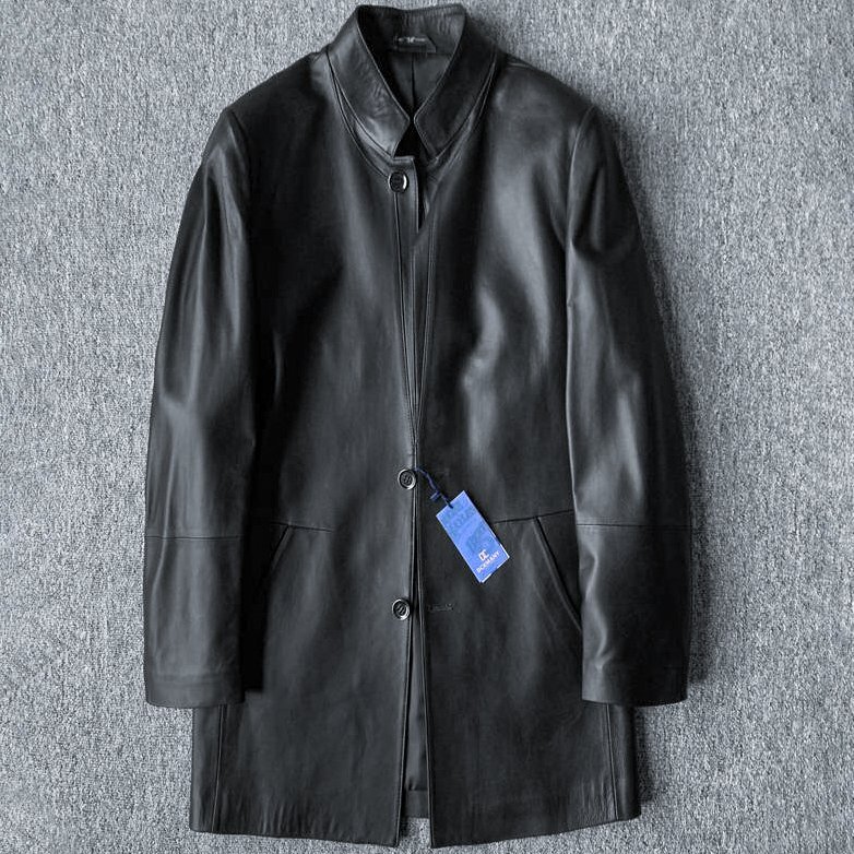 極上の艶と色気!EU製 DCKMANY 新品 上質羊革 イタリアレザー ジャケット 秋冬 メンズ革ジャン ミディアム丈コート/黒9986-表記L拍卖