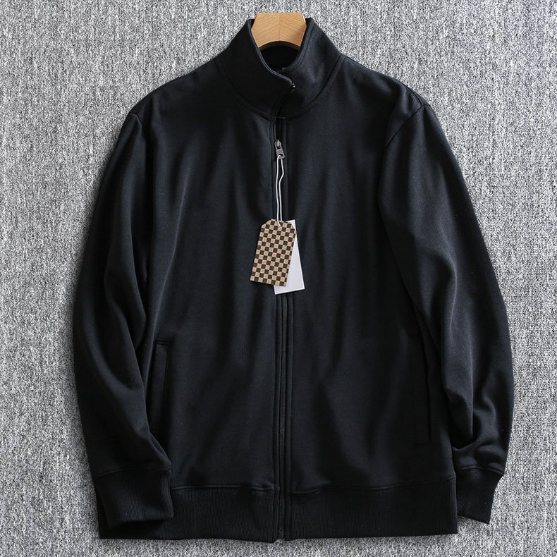 強くお勧めします!国内未販売 新品 メンズ ジャケット 綿ニット ジップアップ スタンド カラー ブルゾン アウター/黒T5055-L拍卖