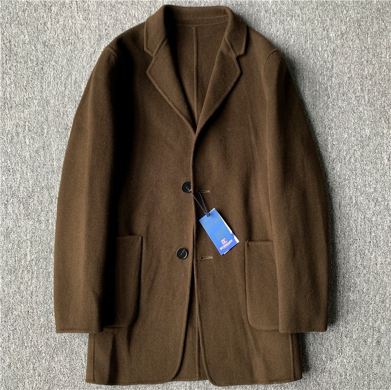 希少 DCKMANY新品 高級感 ウール100%メンズミディアム丈コート 秋冬 スリムフィット WOOL ルトンコート/茶色D9504-M拍卖