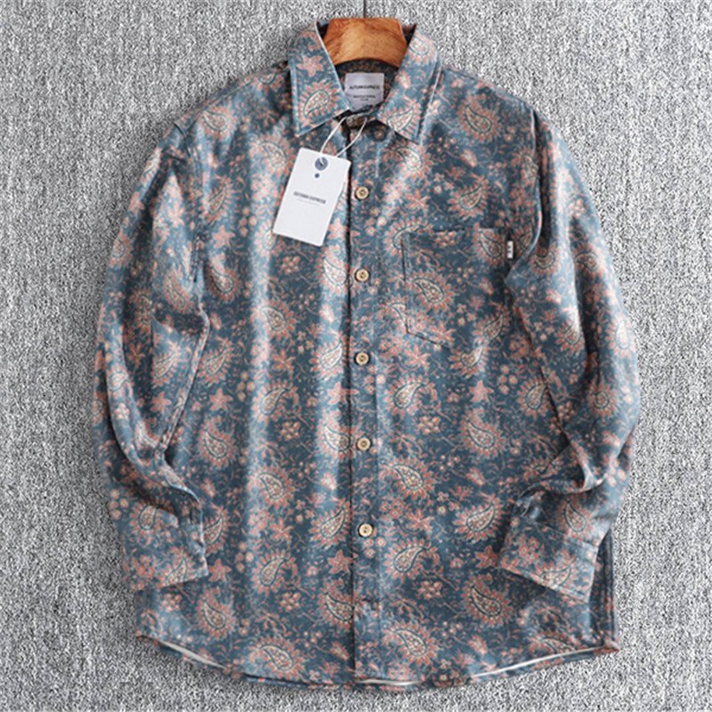 新品 DCKMANY 長袖シャツ ペイズリー柄 メンズ オックスフォード 春秋 紳士 総柄 ボタンダウン ゆったり 胸ポケット カジュアル T8900-XL拍卖