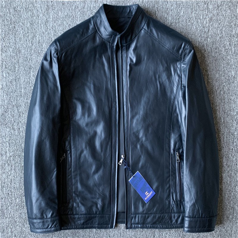 最高級 ラムレザー DCKMANY 新品 上質羊革 イタリアレザー ジャケット 本革 メンズ 革ジャン ライダース ラム ブルゾン/黒青D9602-XL拍卖