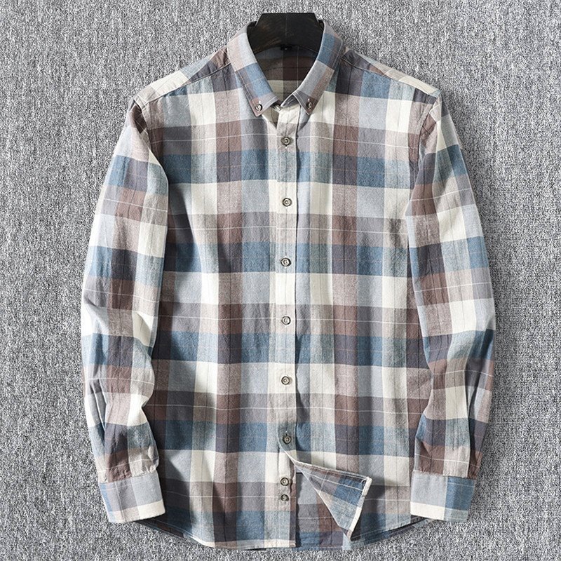 極上の着心地!新品 DCKMANY メンズ長袖シャツ 青格子柄 加工起毛 純綿 通気性が良くて快適です 日常 春夏 カジュアル/青色T5038-2XL拍卖