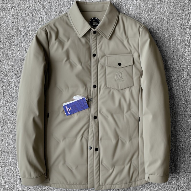 新品 DCKMANY ダウンジャケット シームレスダウン 返し襟 スナップボタン 防風 撥水 厚手 秋冬 保温 メンズ ダウンアウター カーキ E518-L拍卖