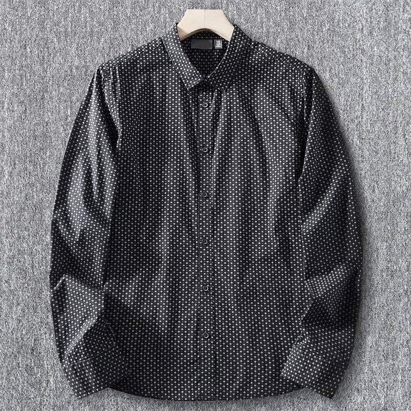 おしゃれで洋風!国内未販売 新品 メンズ長袖シャツ ポルカドット 高密度コットン ファッション カジュアル 薄手 通気性 /黒T4037-XL拍卖