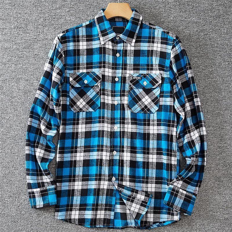 人気がある !国内未販売 新品 DCKMANY メンズ長袖シャツ チェック柄 起毛 綿100% 春秋 アメリカンカジュアル/青T3016-XL拍卖